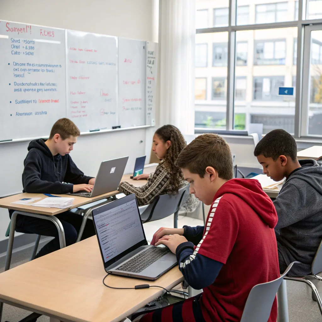 Students coding together in a programming class