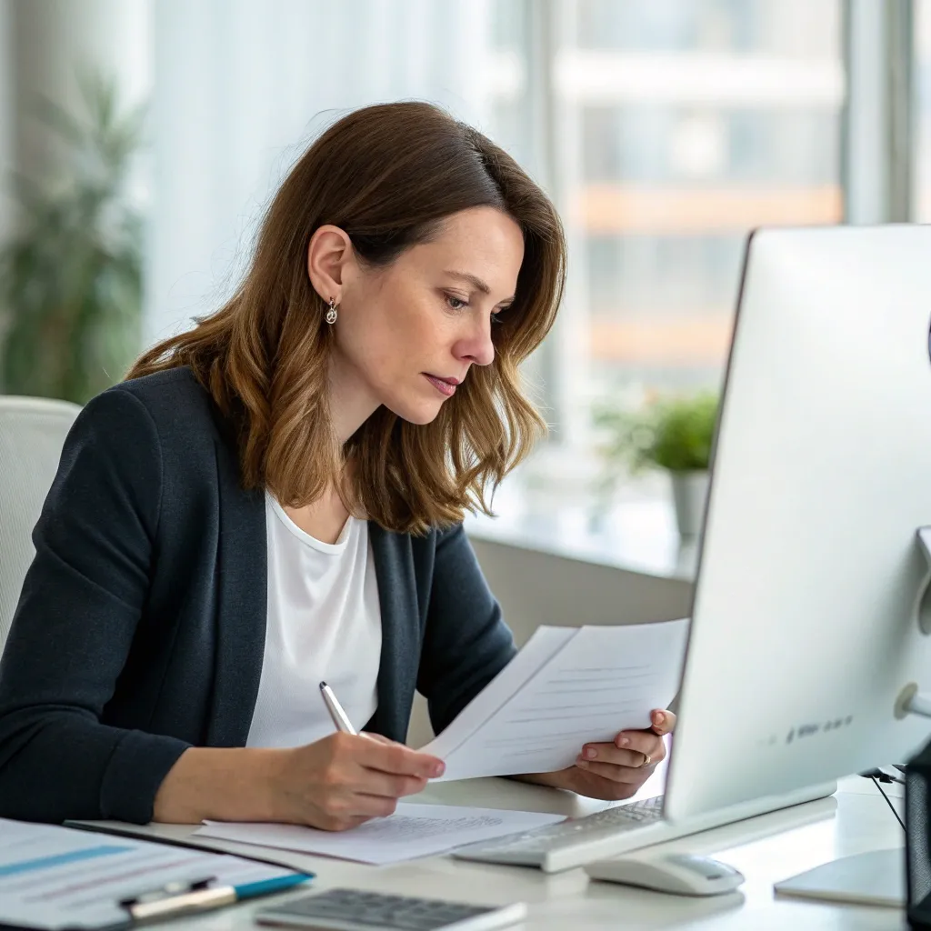 Sarah Brown working at her desk
